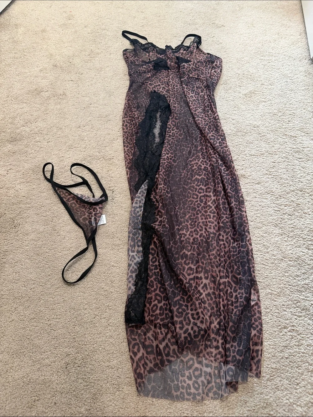 Leopard Print Sheer Lingerie Slip with Matching Thong